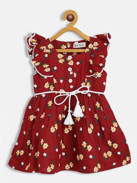 

Bella Moda Red & Yellow Floral Cotton Fit & Flare Belted Dress