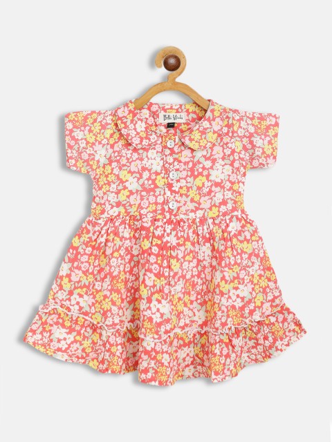 

Bella Moda Red & Yellow Floral Fit & Flair Cotton Dress
