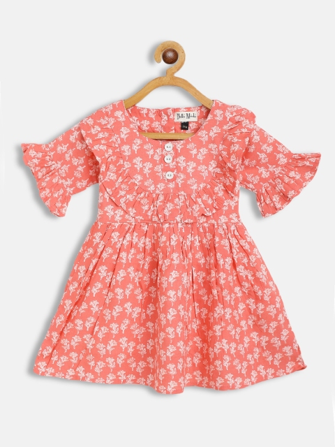 

Bella Moda Orange Floral Fit & Flair Cotton Dress