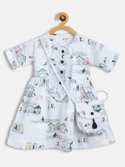 

Bella Moda Grey Fit & Flair Cotton Dress With Sling Bag