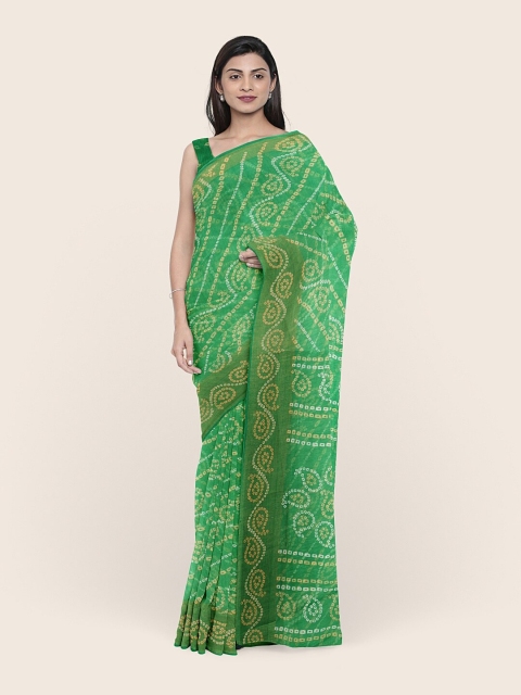 

Pothys Green & White Bandhani Printed Saree