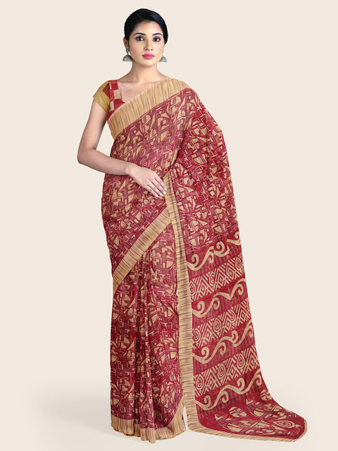 

Pothys Maroon & Tan Printed Saree