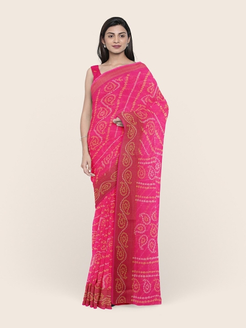 

Pothys Pink & White Bandhani Printed Cotton Blend Saree