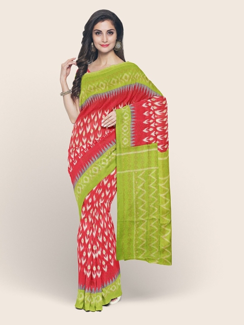 

Pothys Red & Green Geometric Printed Saree