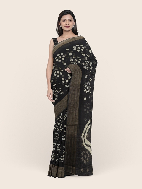 

Pothys Black & White Printed Zari Cotton Blend Saree