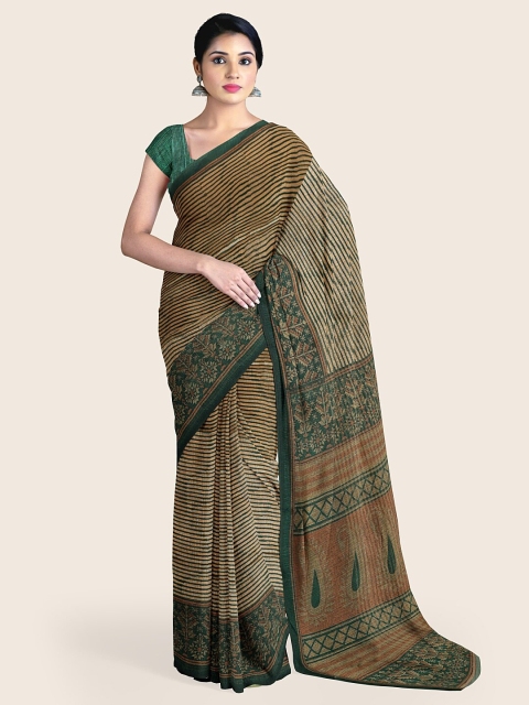 

Pothys Green & Beige Striped Printed Saree