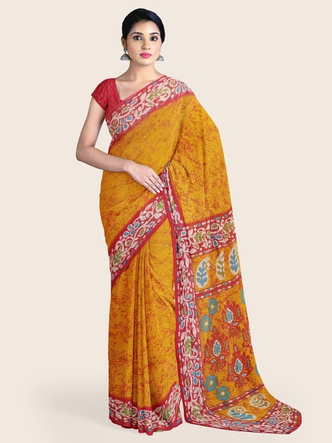 

Pothys Mustard & Red Ethnic Motifs Printed Cotton Blend Saree
