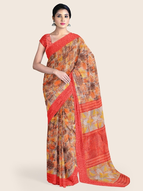 

Pothys Red & Yellow Abstract Printed Saree