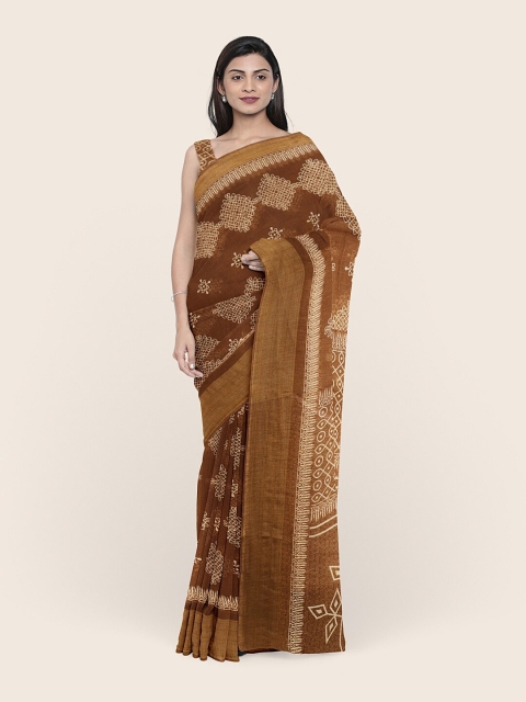 

Pothys Brown & Gold-Toned Printed Saree