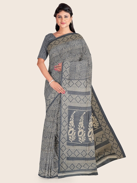 

Pothys Grey Geometric Printed Cotton Blend Saree