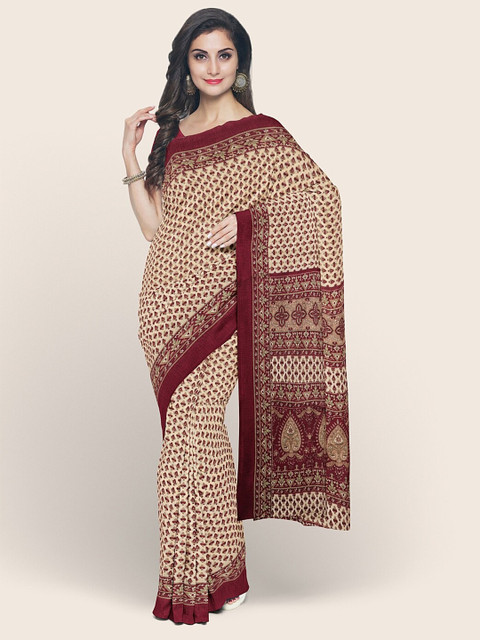 

Pothys Cream-Coloured & Brown Ethnic Motifs Saree
