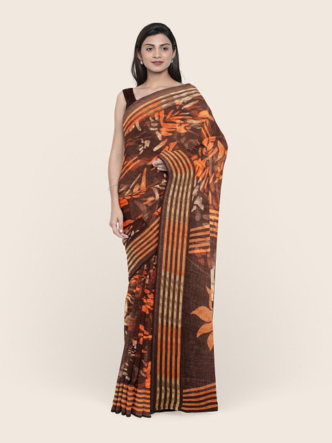 

Pothys Brown & Orange Floral Printed Saree