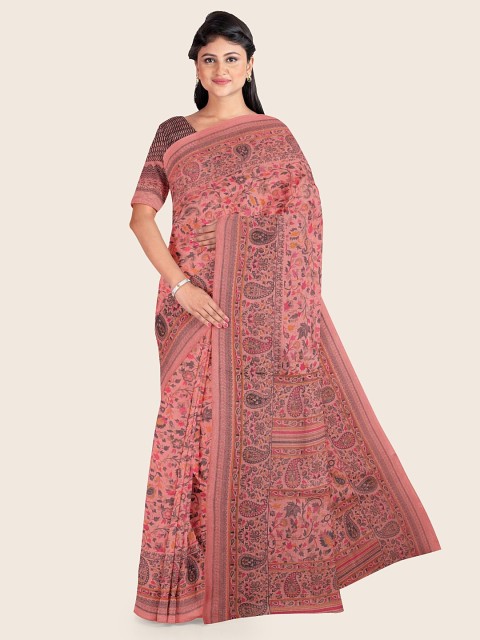 

Pothys Peach-Coloured & Grey Ethnic Motifs Cotton Blend Saree