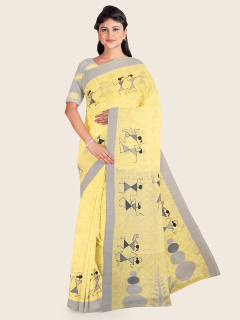 

Pothys Yellow & Black Warli Printed Saree
