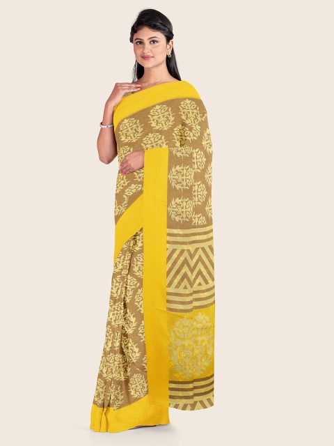 

Pothys Brown & Yellow Floral Printed Saree