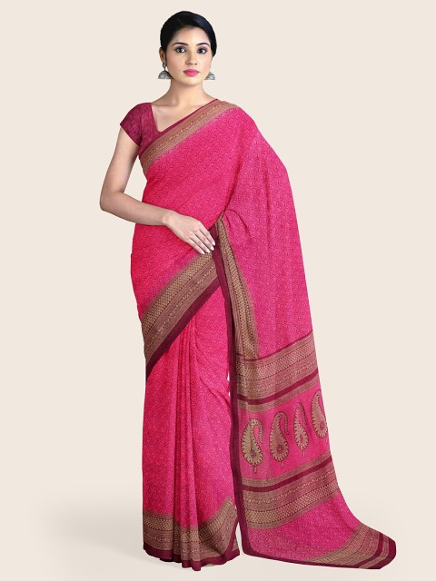 

Pothys Pink & Brown Paisley Printed Saree