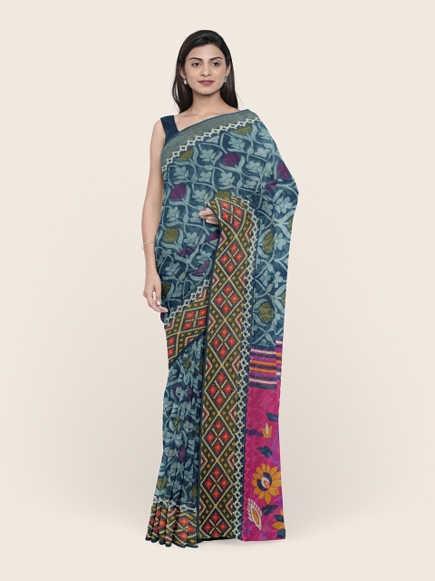 

Pothys Blue & Pink Floral Printed Cotton Blend Saree