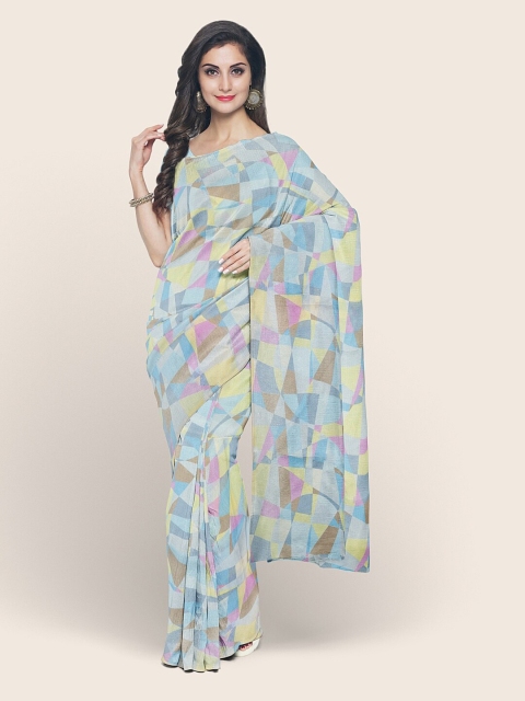 

Pothys Blue & Yellow Geometric Printed Saree