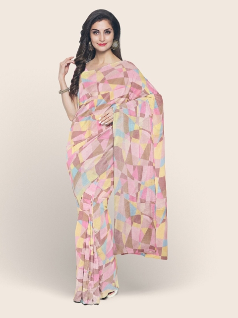 

Pothys Pink & Brown Abstract Printed Saree