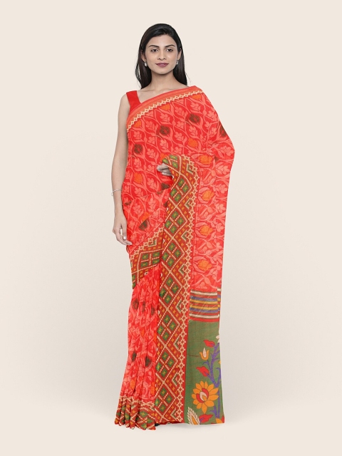 

Pothys Red & Green Floral Printed Saree