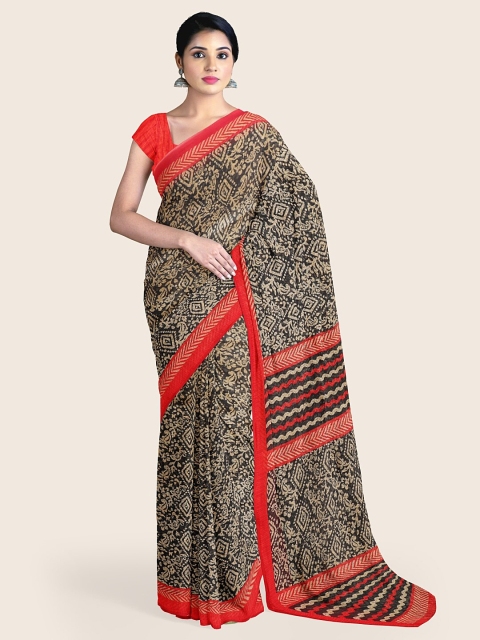 

Pothys Black & Red Ethnic Motifs Printed Saree