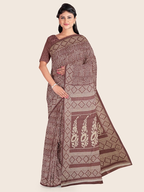 

Pothys Mauve & Cream-Coloured Ethnic Motifs Printed Saree