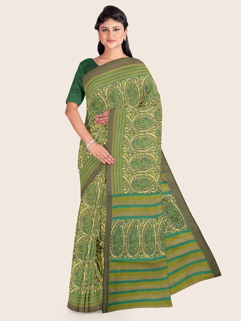 

Pothys Green Ethnic Motifs Cotton Blend Saree