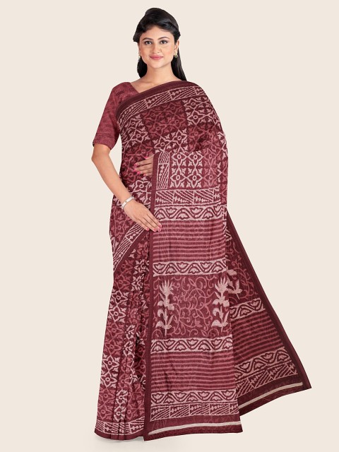 

Pothys Purple & Cream-Coloured Floral Printed Saree