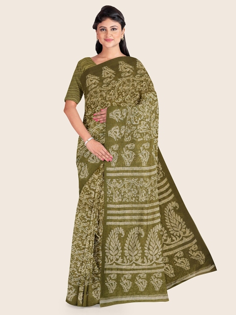 

Pothys Green & Off White Ethnic Motifs Printed Saree