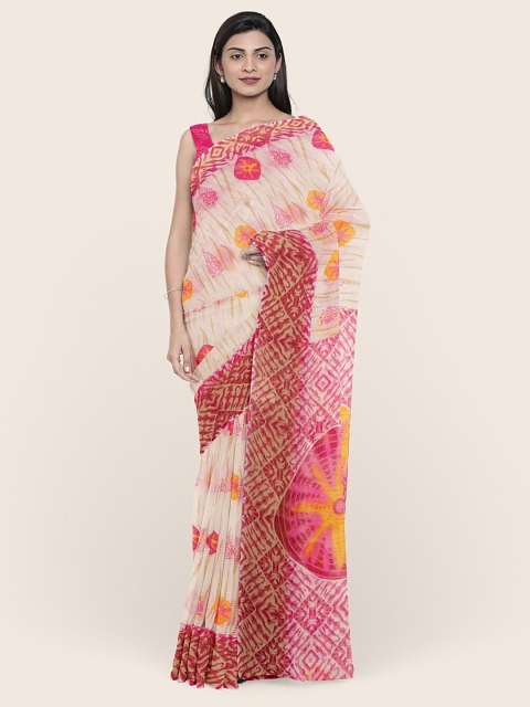 

Pothys Off-White & Pink Abstract Printed Saree