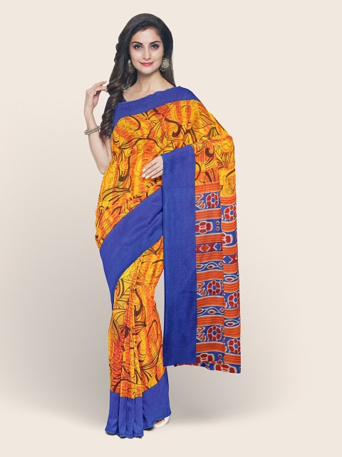 

Pothys Yellow & Blue Abstract Printed Cotton Blend Saree