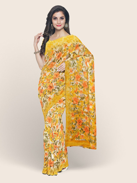 

Pothys Yellow & Red Floral Printed Saree