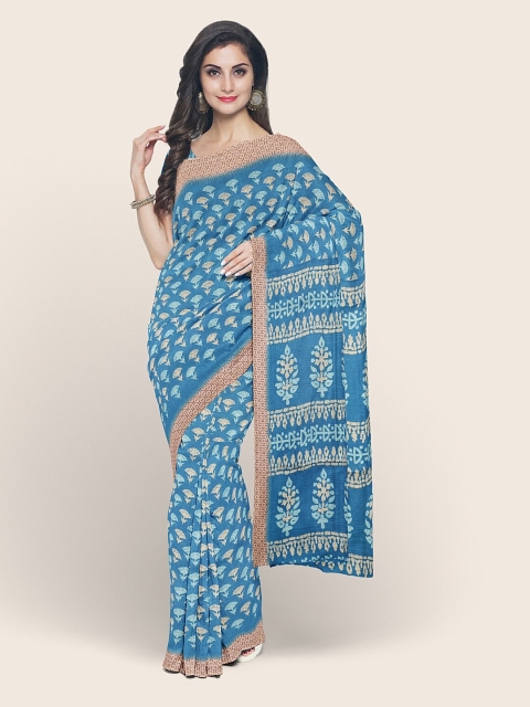 

Pothys Blue & Brown Ethnic Motifs Printed Saree