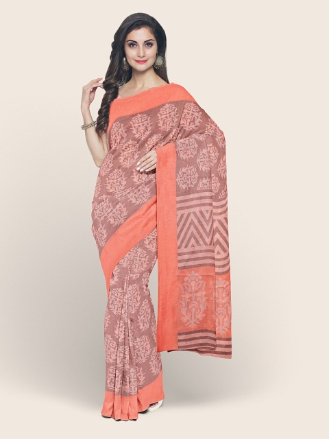 

Pothys Peach-Coloured Ethnic Motifs Cotton Blend Saree