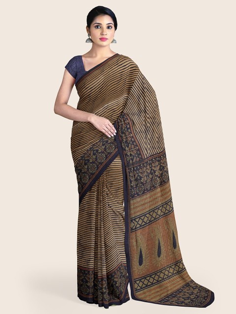 

Pothys Blue & Brown Striped Printed Saree