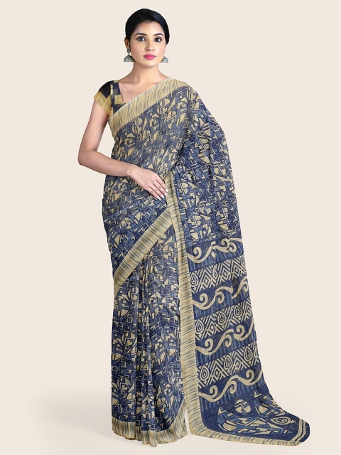 

Pothys Blue & Beige Geometric Printed Cotton Blend Saree