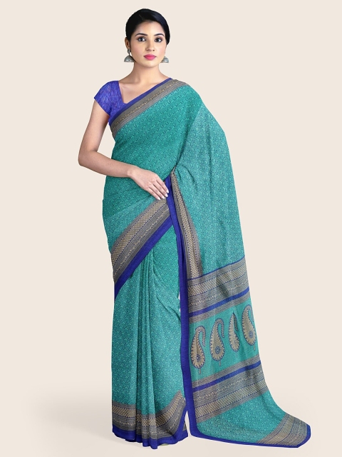 

Pothys Blue & Beige Ethnic Motifs Cotton Blend Saree