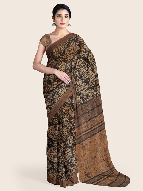 

Pothys Black & Beige Ethnic Motifs Printed Cotton Blend Saree