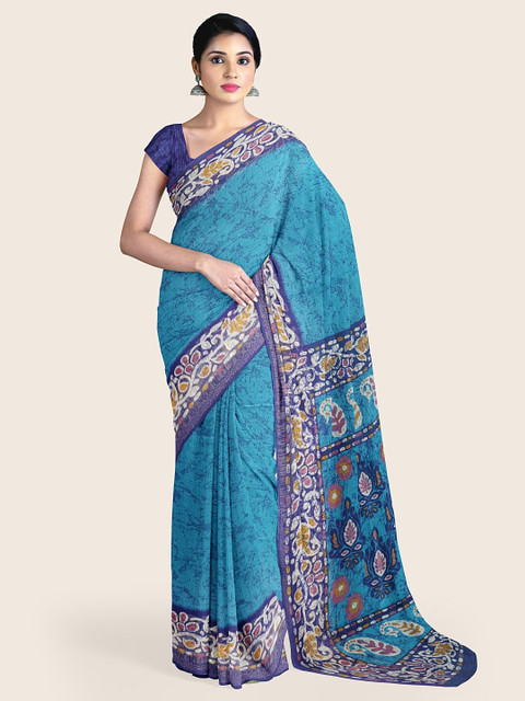 

Pothys Blue & White Paisley Printed Saree