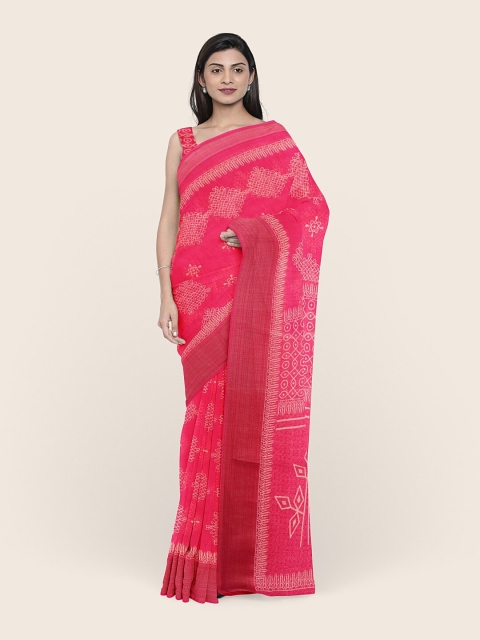 

Pothys Pink & Cream-Coloured Ethnic Motifs Printed Saree