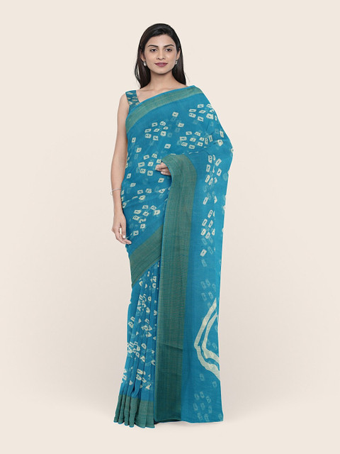 

Pothys Blue & Off White Bandhani Cotton Blend Saree