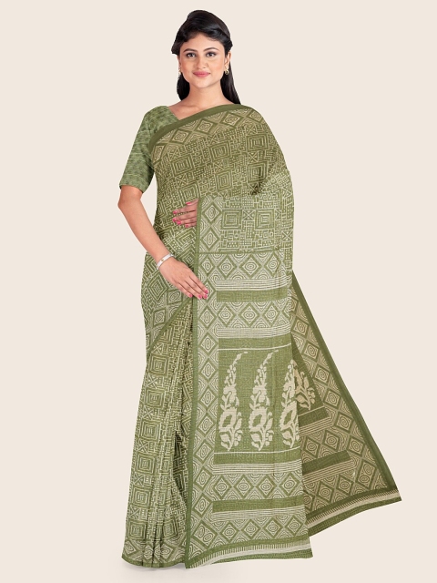 

Pothys Green & Cream-Coloured Floral Printed Saree