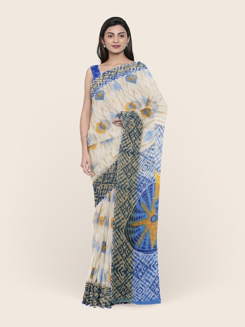 

Pothys Off White & Blue Printed Saree
