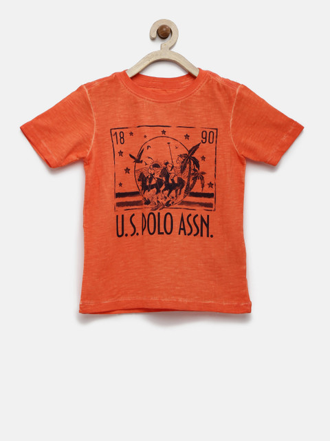 

U.S. Polo Assn. Kids Boys Orange Printed T-shirt