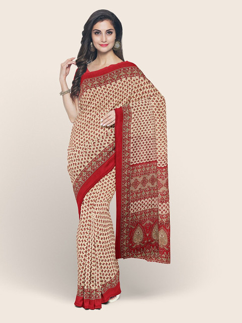 

Pothys Cream & Maroon Ethnic Motifs Printed Saree