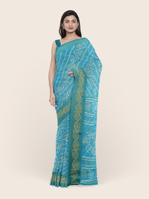 

Pothys Blue & White Bandhani Cotton Blend Saree