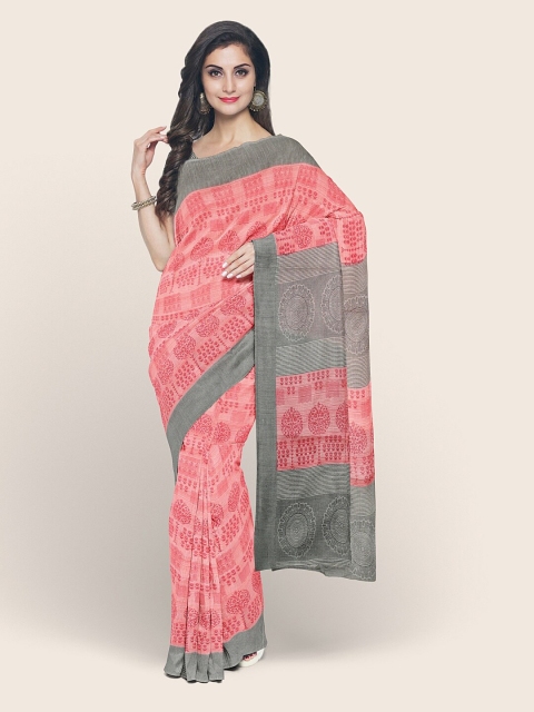 

Pothys Pink & Grey Ethnic Motifs Printed Saree