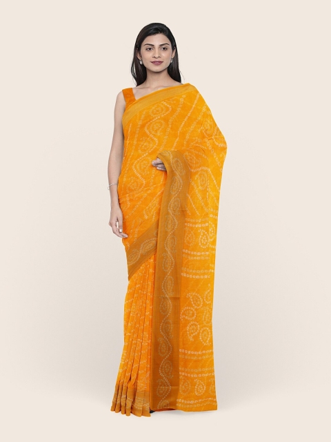 

Pothys Mustard & White Bandhani Printed Saree