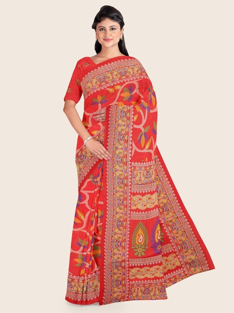 

Pothys Red & Off-White Floral Printed Saree