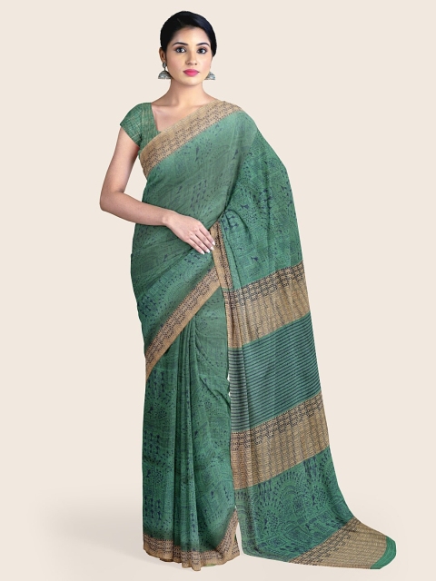

Pothys Green & Beige Ethnic Motifs Printed Cotton Blend Saree